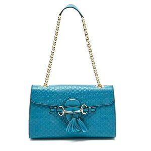 Gucci Teal Microguccissima Leather Medium Emily Chain Shoulder Bag Purse